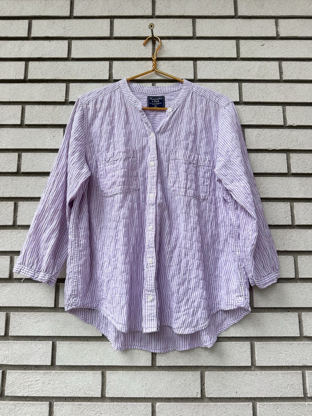 Abercrombie & Fitch XL Purple White Stripe Seersucker Button Down Tunic Shirt